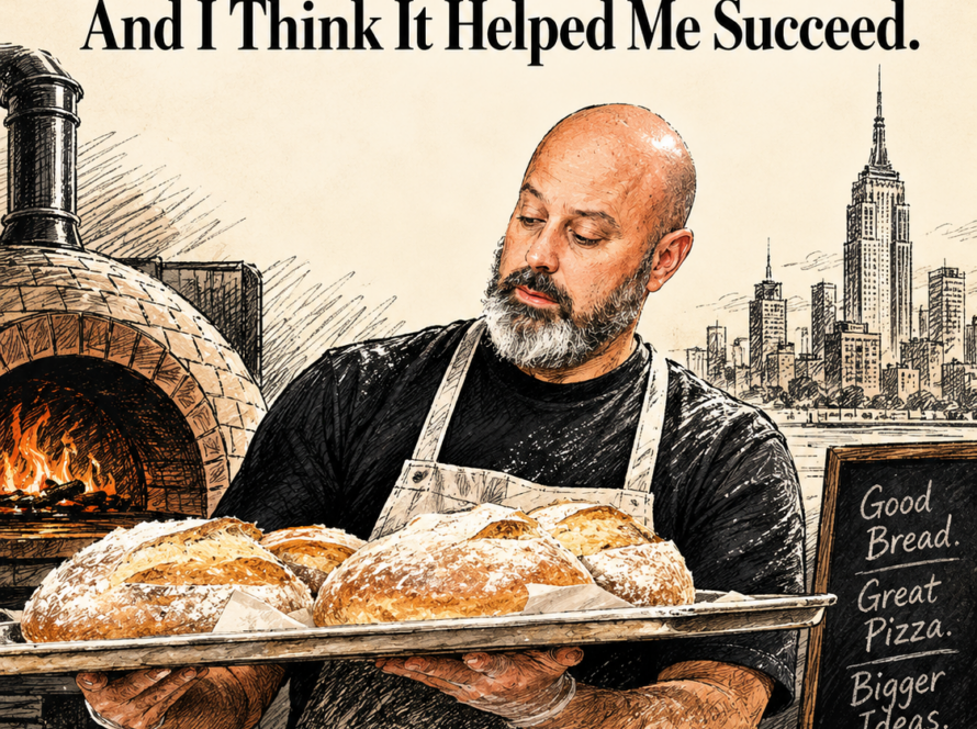 Cover illustration: a baker in an apron carries a tray of loaves in front of a brick oven, with bold headline 'I Have a Giant Ego' above.